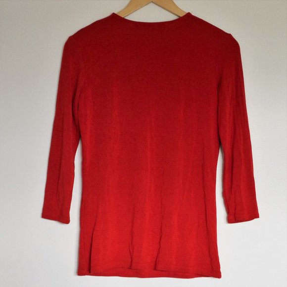 Orange Red 3/4 Sleeve V-Neck Top - Picture 2 of 6